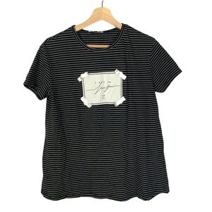 Zara Black & White Stripe Live Free Graphic Short sleeve T-Shirt M